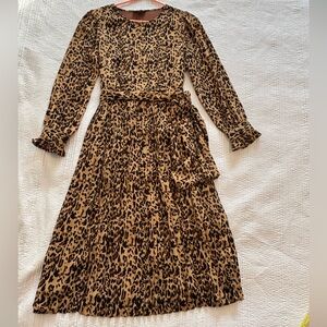 J. Crew Leopard Pleated Midi Dress